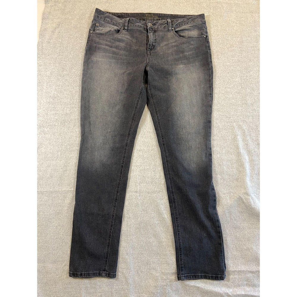Ruff‎ Hewn Denim Jeans Black Women's Sz 16 Faded Straight Skinny Stretch